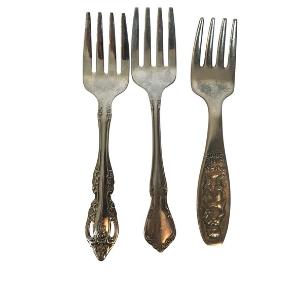Baby Silverware Lot 3 Forks & 1 Spoon Vintage Stainless & Silverplate Regal & On - Picture 7 of 12